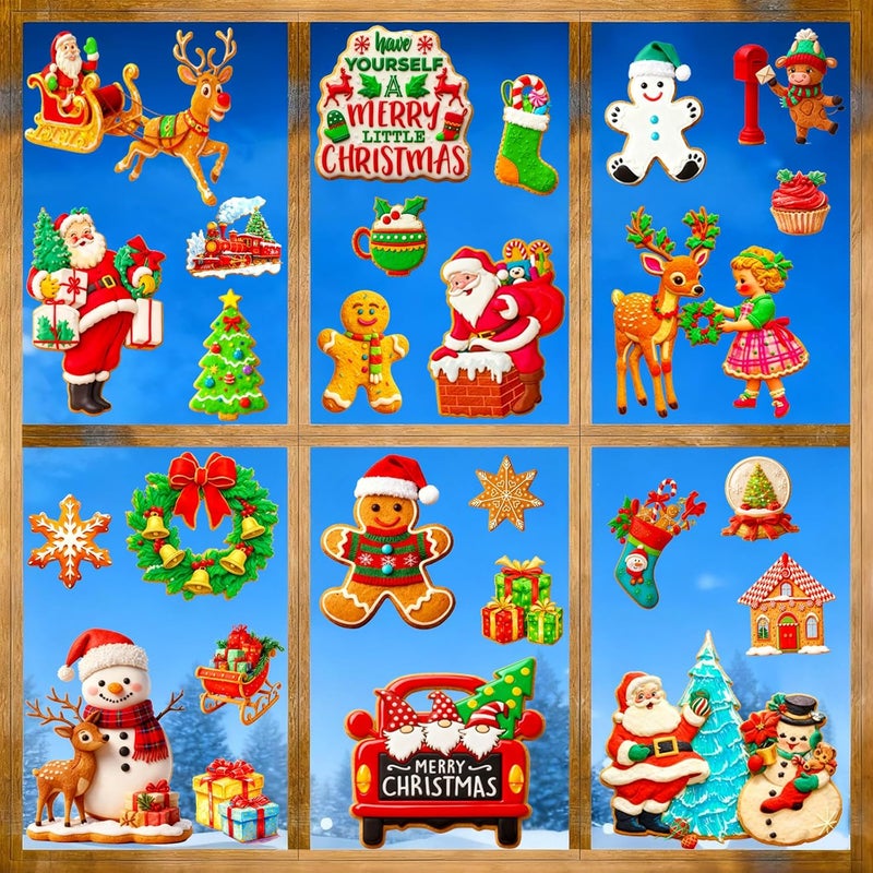 DothRayan Christmas Window Clings, 9 Sheets Christmas Party Window Clings Decoration for Glass Windom Indoor and Outdoor Home Decor, Santa Claus,Snowman, Christmas Tree,Snowflake - Image 1